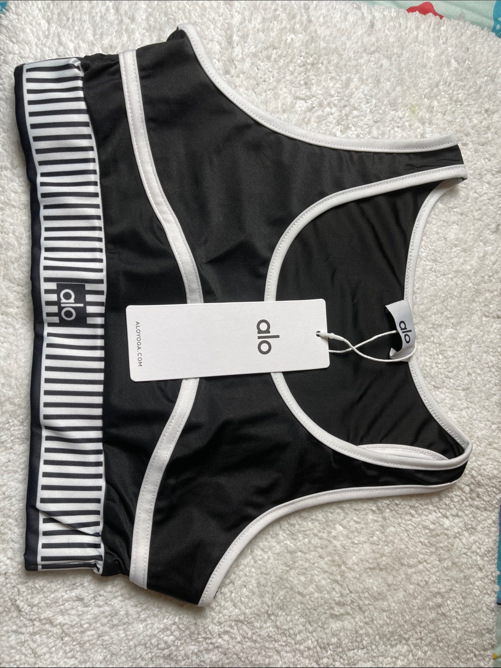 ALO Yoga Black Swim Bikini Top with White Trim